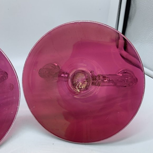 2 Tiffin-Franciscan King's Crown-Ruby Flashed  Double Light Candlestick Holders - Picture 7 of 10